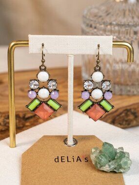 Delia's vintage geometric multi color  design stone fish hook dangle earring